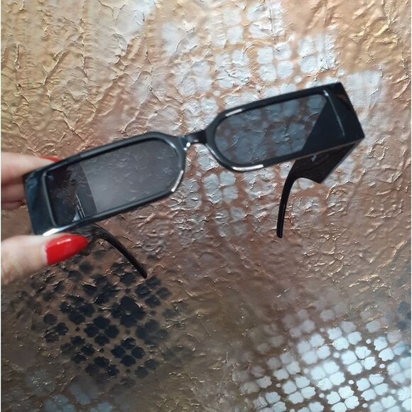 Zara Black Rectangular Slim Lense Acetate Sunglasses - Picture 6 of 11